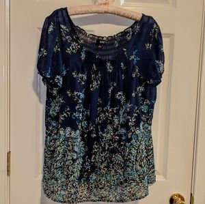A.N.A Women's Vintage Sheer Floral Boho Navy Top Size XL